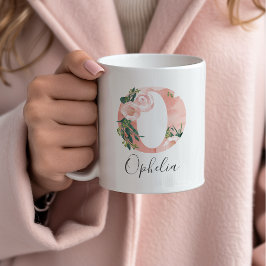Blommig akvarell initial mugg - O