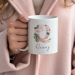 Blommig akvarell initial mugg - Q