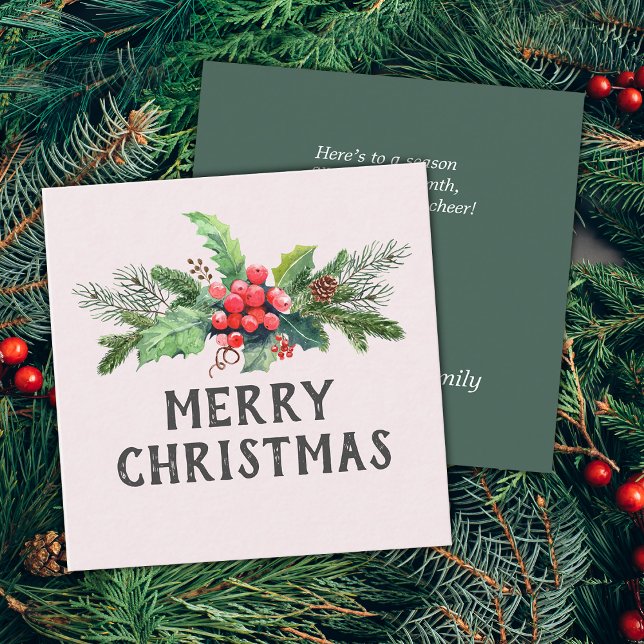 Blommig akvarell jul fyrkantigt visitkort (Floral Watercolor Christmas Square Business Card)