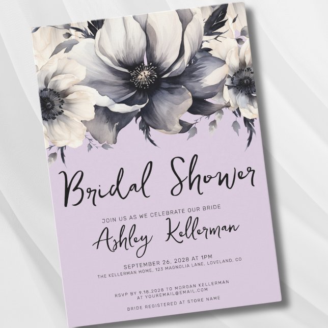 Blommig akvarell lila bröllopsdusch inbjudningar (Watercolor Elegant Floral Lavender Bridal Shower Invitation)