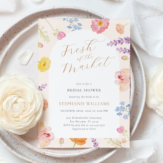 Blommig akvarell marknad Bröllopsdusch-inbjudan Inbjudningar (Skapare uppladdad)