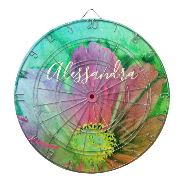 Blommig Akvarell Namn Monogram Färgrik Botanica Darttavla (Framsidan)