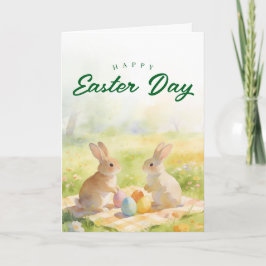 Blommig akvarell Påskharen Vårhelgdag Helgkort