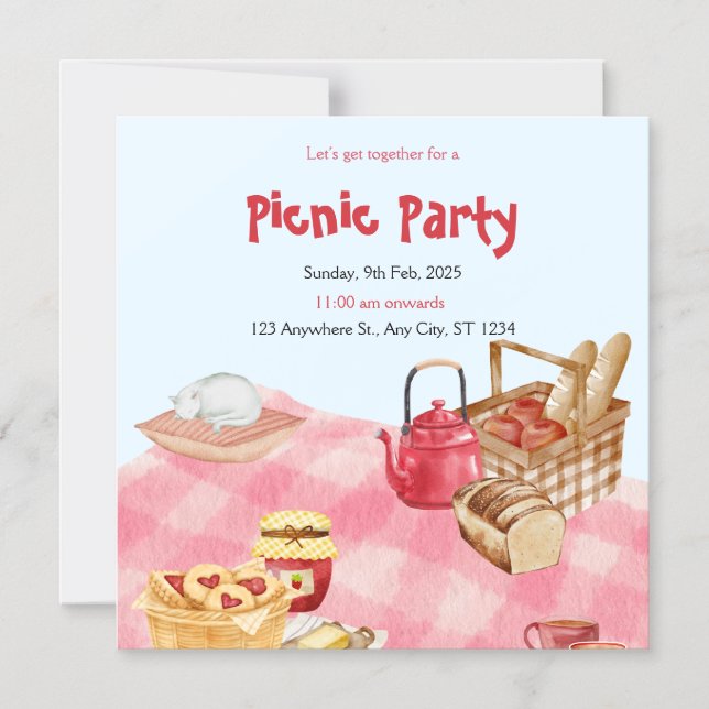 Blommig akvarell Picknickfest Magnetisk Inbjudan Inbjudningskort (Framsida)