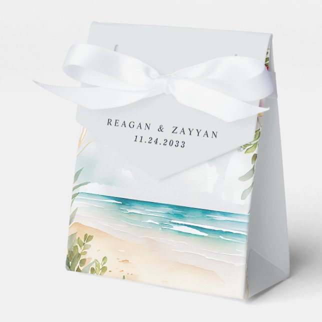 Blommig akvarell strandscen sommarbröllop presentaskar (Framsidan Sidan)