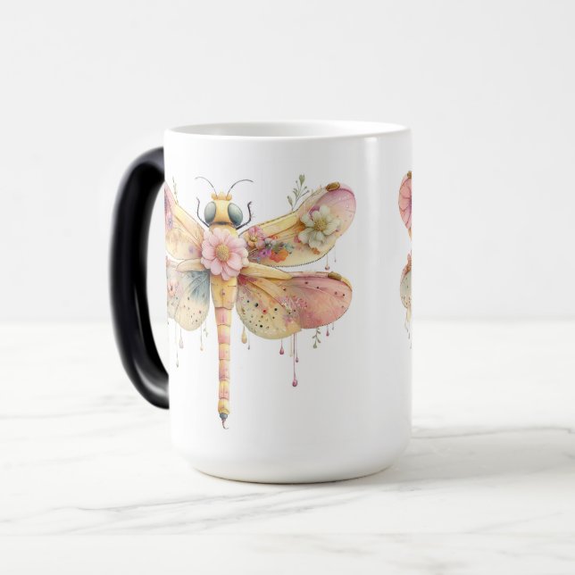 blommig akvarell trollslända magisk mugg (Framsida vänster)