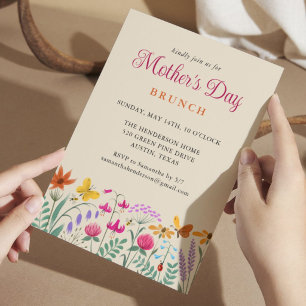 Blommig akvarell vildblommor Mors dag Brunch Inbjudningar