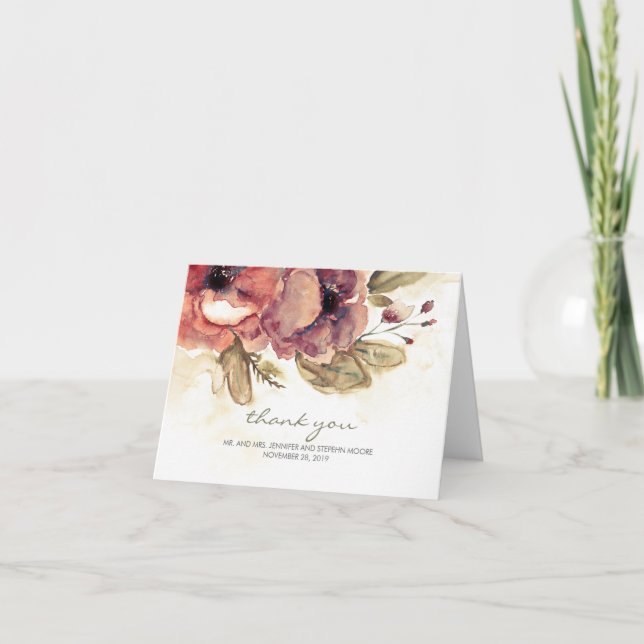 Blommig akvarell Vintage Bröllop Tack (Framsida)