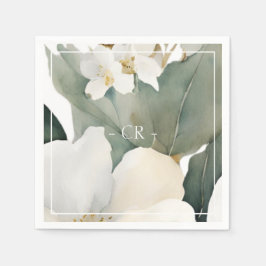 Blommig akvarellblad Initialer Pappersservett