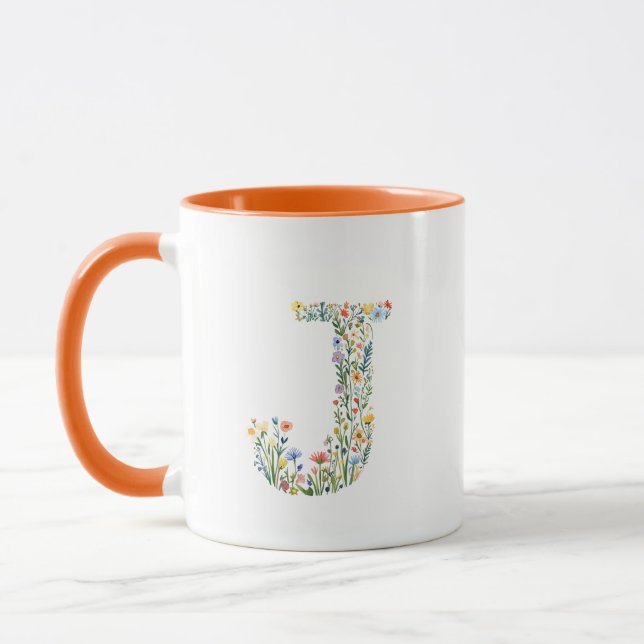 Blommig akvarellbokstav J Monogrammuppar Mugg (Vänster)