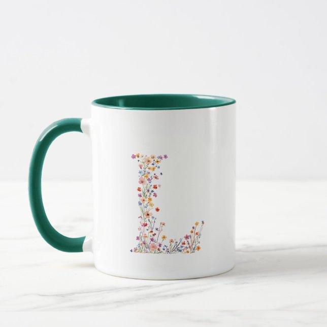Blommig akvarellbokstav L monogram Mugg (Vänster)