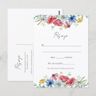 Blommig akvarellbröllop RSVP vykort