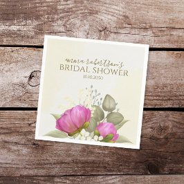 Blommig akvarellgrönska Peony Bröllopsdusch Pappersservett