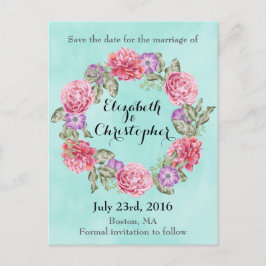 Blommig akvarellkrans Bröllop Spara Datumet Meddelande Vykort