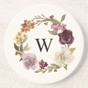 Blommig akvarellkrans Monogram Beige Underlägg