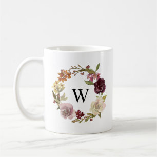 Blommig akvarellkransmonogram kaffemugg