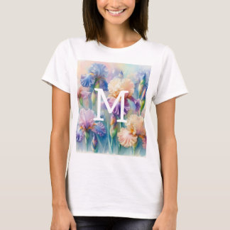 Blommig akvarellmonogram lila irisblommor t shirt