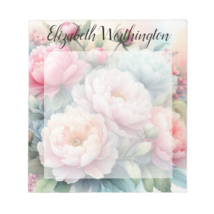 Blommig akvarellmonogram rosa blå peonior  anteckningsblock
