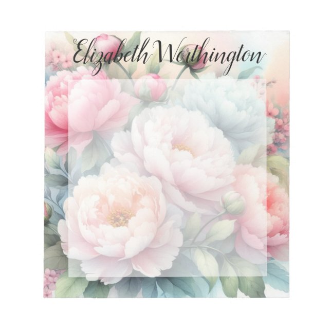 Blommig akvarellmonogram rosa blå peonior  anteckningsblock (Framsida)