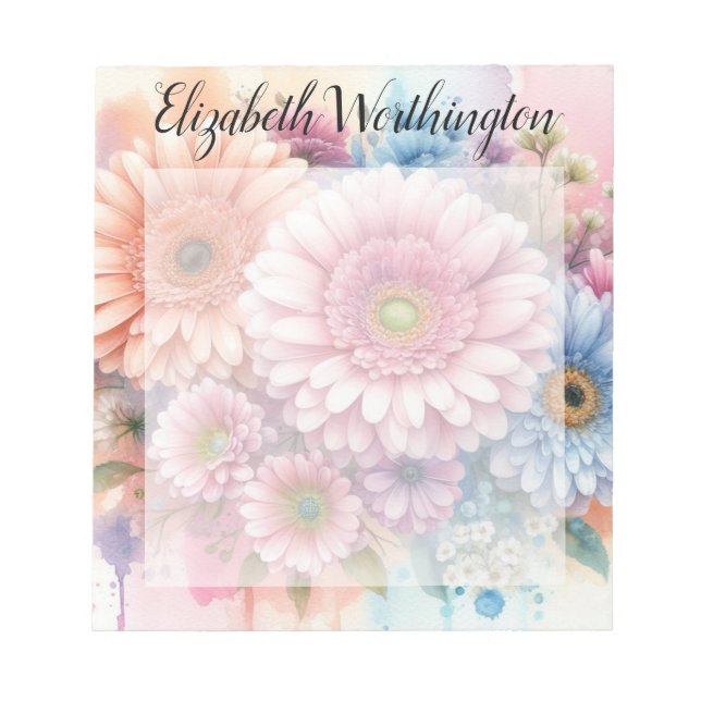 Blommig akvarellmonogram rosa gerbera daisies  anteckningsblock (Framsida)