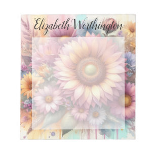 Blommig akvarellmonogram rosa gul solros anteckningsblock