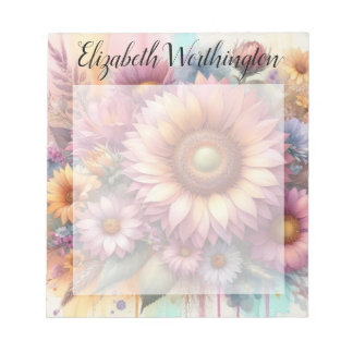 Blommig akvarellmonogram rosa gul solros  anteckningsblock