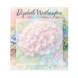 Blommig akvarellmonogram rosa hydrangea anteckningsblock