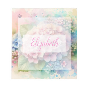 Blommig akvarellmonogram rosa hydrangea anteckningsblock