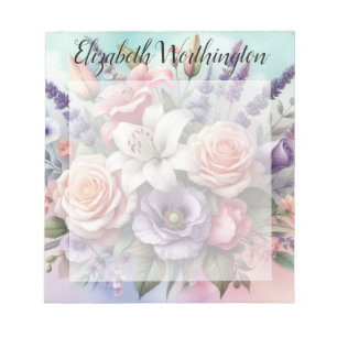 Blommig akvarellmonogram rosa lila blommor anteckningsblock