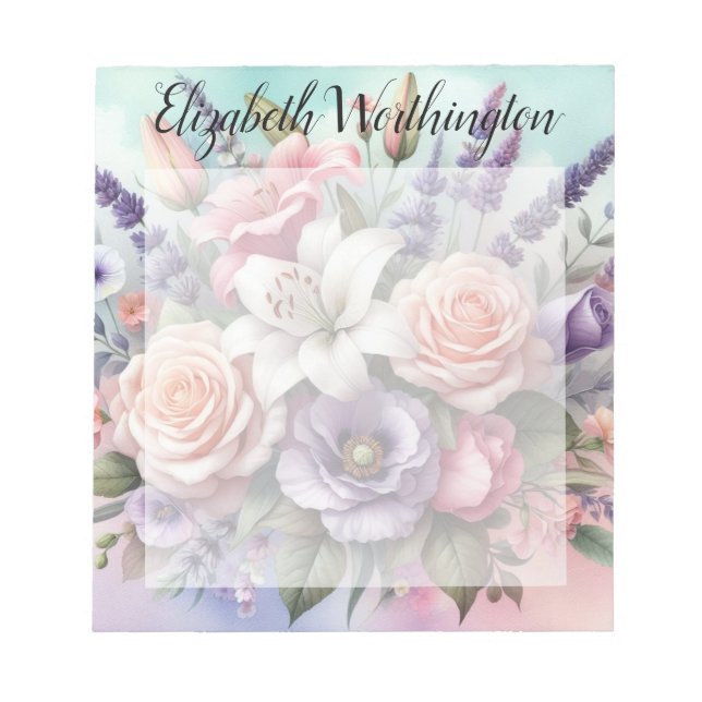 Blommig akvarellmonogram rosa lila blommor  anteckningsblock (Framsida)