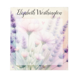 Blommig akvarellmonogram rosa lila lavendel anteckningsblock