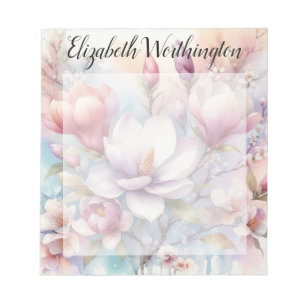 Blommig akvarellmonogram rosa magnoliablommor  anteckningsblock