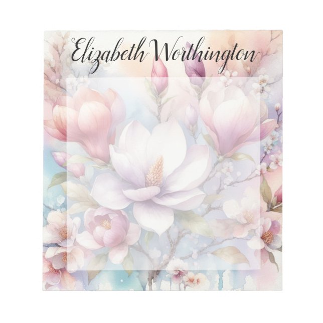 Blommig akvarellmonogram rosa magnoliablommor  anteckningsblock (Framsida)