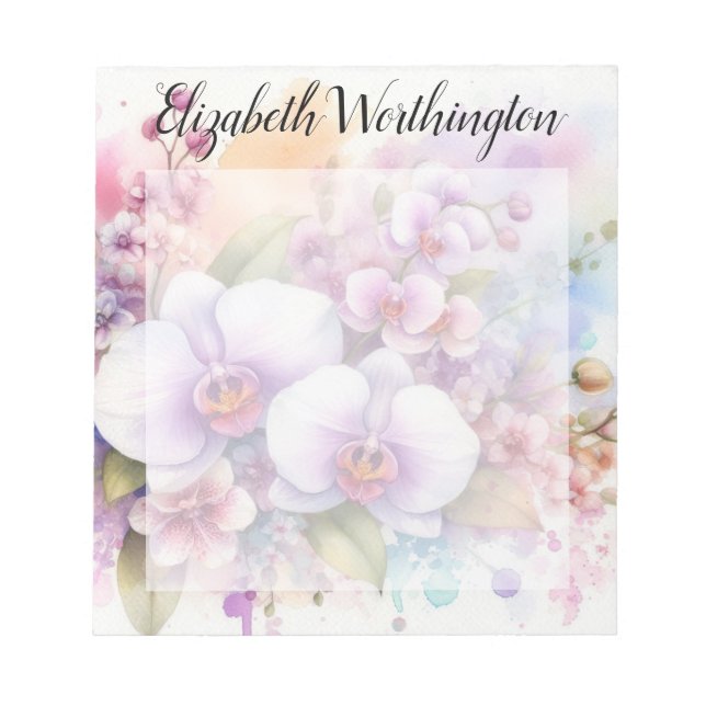 Blommig akvarellmonogram rosa orkidéblommor anteckningsblock (Framsida)