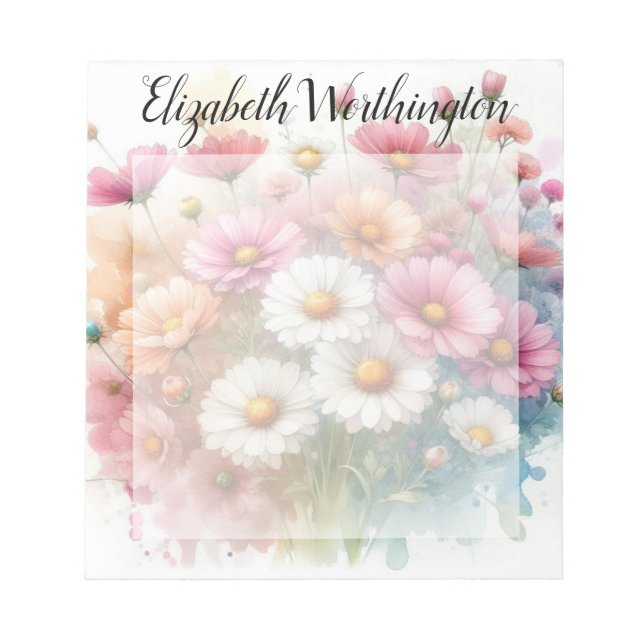 Blommig akvarellmonogram rosa tusenskönor blommor  anteckningsblock (Framsida)