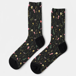 Blommig akvarellmönster av vilda blommor på svart