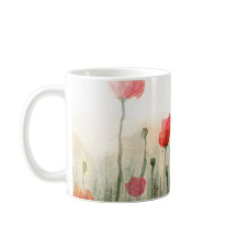 Blommig akvarellvallmo, trädgårdskonst mugg