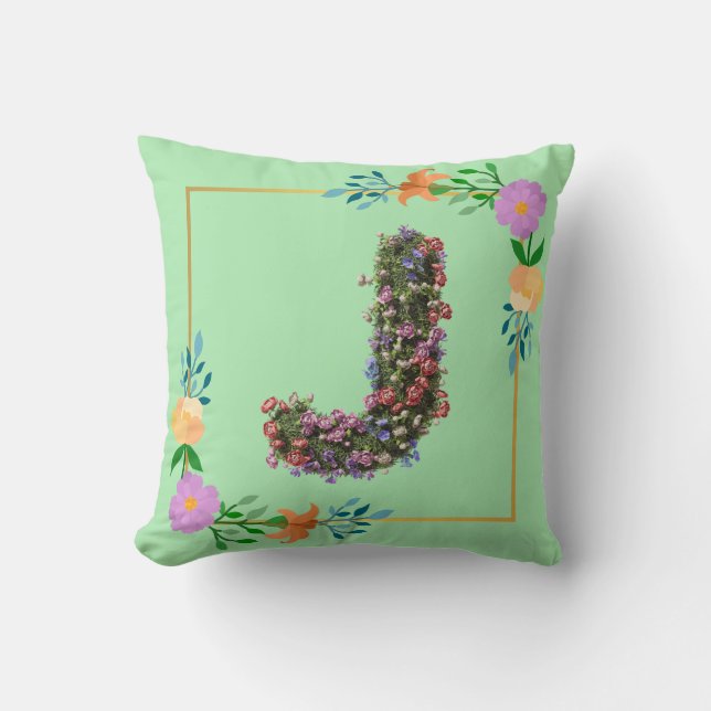 Blommig alfabet bokstav J Kudde (Framsida)