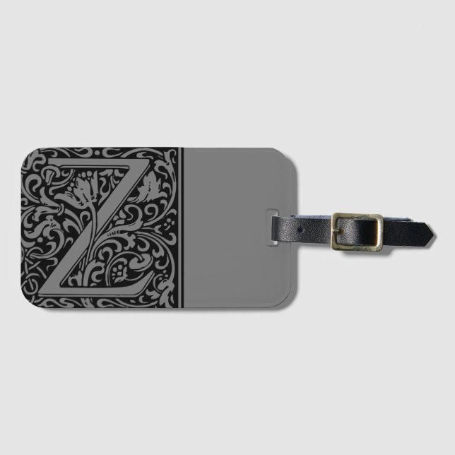 Blommig alfabet monogram bokstav Z bagagetikett Bagagebricka (Framsida horisontal)