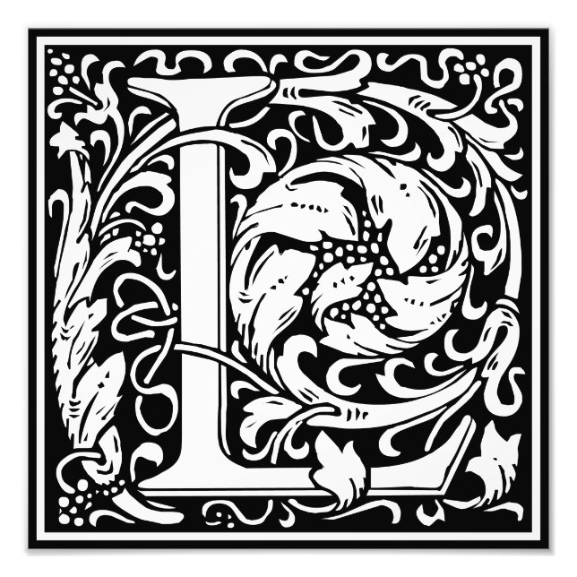 Blommig alfabetmonogram Bokstav L Fototryck (Framsidan)