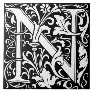 Blommig alfabetmonogram Bokstav N  Kakel