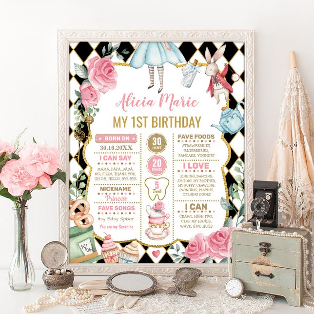 Blommig Alice i Underlandet 1-års födelsedagsmilst Poster (Skapare uppladdad)