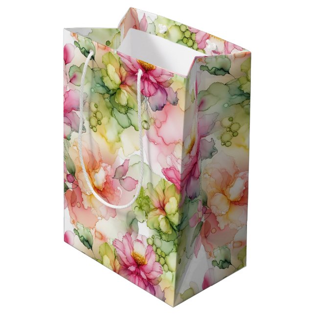 Blommig alkoholbläck stil mönster Vin Liten och (Baksidan Vinklad)