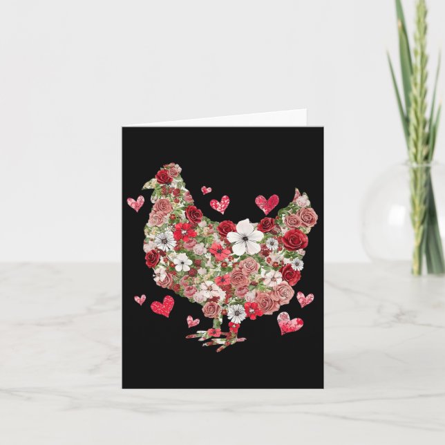 Blommig Alla Hjärtans Dag Kyckling - Västerländska Kort (Framsida)