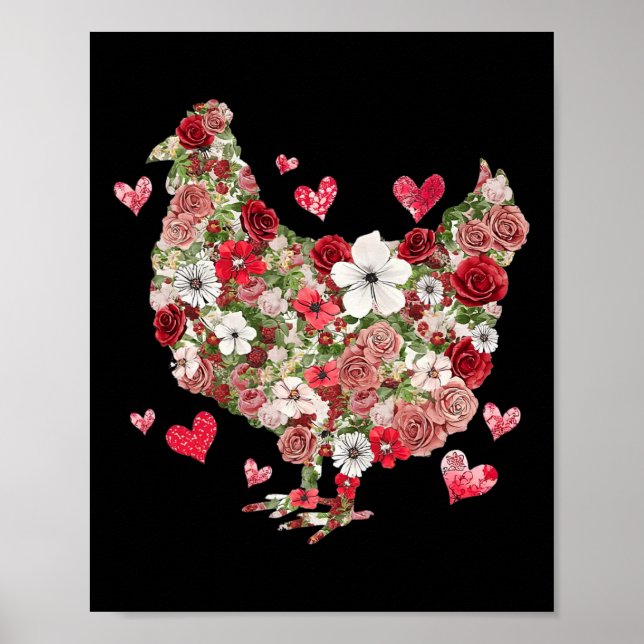 Blommig Alla Hjärtans Dag Kyckling - Västerländska Poster (Framsidan)