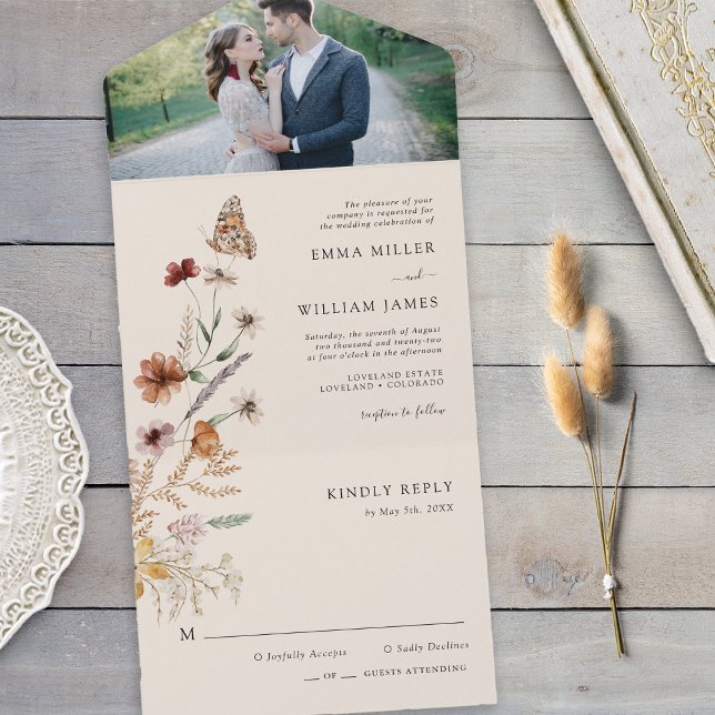 Blommig allt-i-ett bröllopsinbjudan (Floral All in One Wedding Invite
)