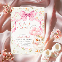 Blommig Allt-i-ett Dumma Gås Rosa Ros Babyshower Inbjudningar