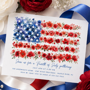 Blommig amerikansk flagg-inbjudan inbjudningar
