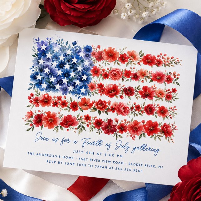 Blommig amerikansk flagg-inbjudan inbjudningar (Skapare uppladdad)