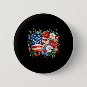 Blommig amerikansk flagga blommor 4:e juli patriot knapp